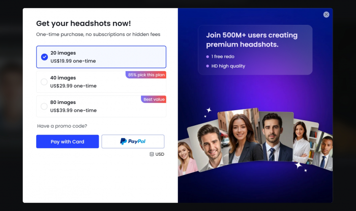 fotor AI headshot generator pricing